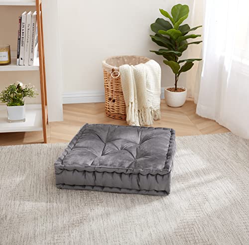 Sweet Home Collection Floor Pillow Large Square Tufted Decorative Cushion. Faux Velvet Fabric Ultra Thick Fill for Kids and Adults, Gray (Pack of 1) - color: Gray, size: 1 Pack