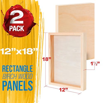 U.S. Art Supply 12" x 18" Unfinished Cradled Wood Panels for Painting, Gallery 1-1/2" Deep (2 Pack) - Artist Depth Wooden Wall Canvases - Mixed-Media Craft, Acrylic, Oil, Encaustic, Paint Pouring - style: 12 Inch x 18 Inch