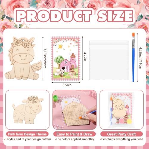 Saypacck 24 Pcs Party Favors Wooden Painting Craft Kits Birthday Party Supplies with Organza Bag for Goodie Bags Fillers Adult Thank You Gifts(Pink Farm) - style: Pink Farm
