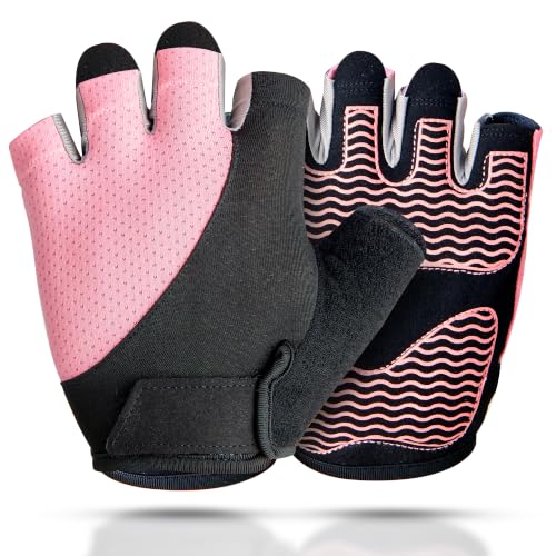 sunnex Workout Gloves for Women - Breathable Weight Lifting Gloves with Non-Slip Silicone Padding, Fingerless Gym Gloves for Cycling, Rowing, Pull Ups & Training (4 Sizes) - color: JS-PINK, size: Small