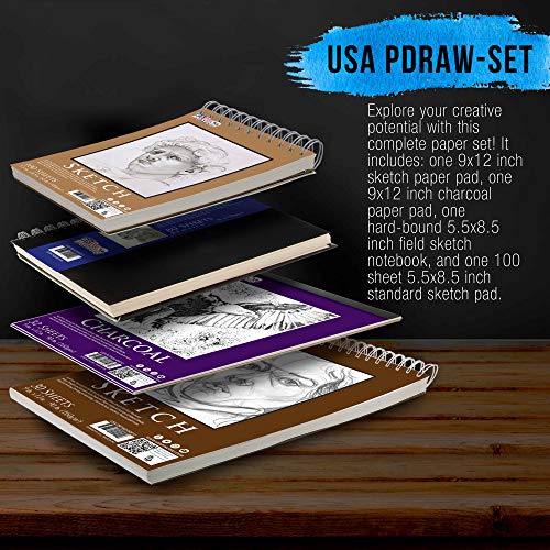 U.S. Art Supply 4-Pad Sketch Book and Drawing Paper Set (242 Sheets) - Sizes (5.5 x 8.5 and 9 x 12 Inch) Spiral Bound, Artist Drawing Pads for Mixed Media