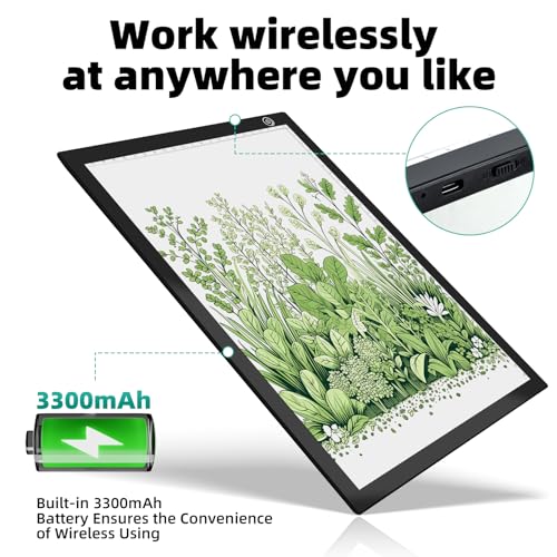 ME456 Rechargeable Drawing Board, Lithium Battery Powered 15" Light Table | Adjustable Brightness LED Tracing Light Box Ideal for Diamond Art, Weeding Vinyl, Viewing Slides, Stenciling - style: 15" Black (Rechargeable)