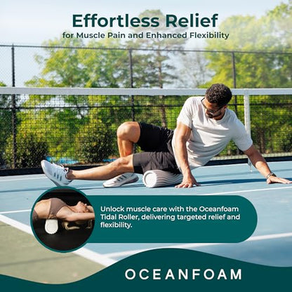 Oceanfoam Tidal Roller - Natural - Muscle Massage Foam Roller for Back Pain & Stretching - Firm and Ergonomic Wide Wave Textured - Yoga, Athletics, & Wellness - Full Size, 20" x 5" - color: Natural
