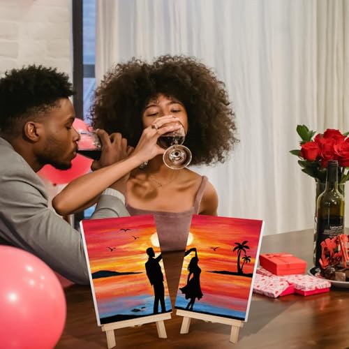 VOCHIC Sip and Paint Kit,Pre Drawn Canvas Couples Paint Party Kit Painting Art Set for Adults Date Night Sunset Beach 2 Pack (8 x 10 Inches, Dancing Couple) - size: 8x10, style: Dancing Couple