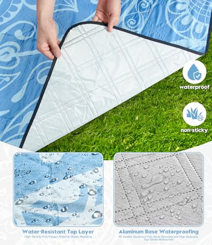 DEWUR Picnic Blankets 79"x79" Extra Large Outdoor Blanket Beach Blanket Waterproof SandProof Picnic Mat Washable Foldable Portable for Grass Lawn Beach Camping - color: Blue Leaves