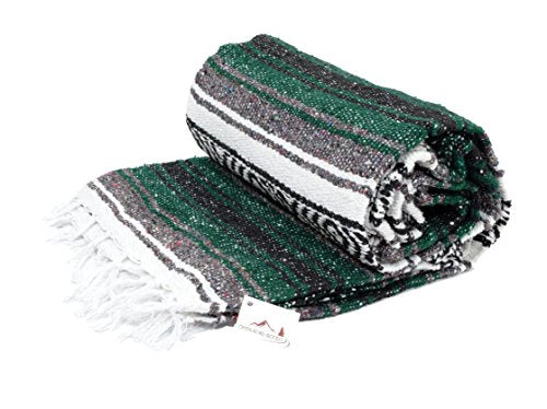 Open Road Goods Green Mexican Blanket - Authentic Serape Falsa Blanket - Handmade (Acrylic Blend, XL) - color: Green