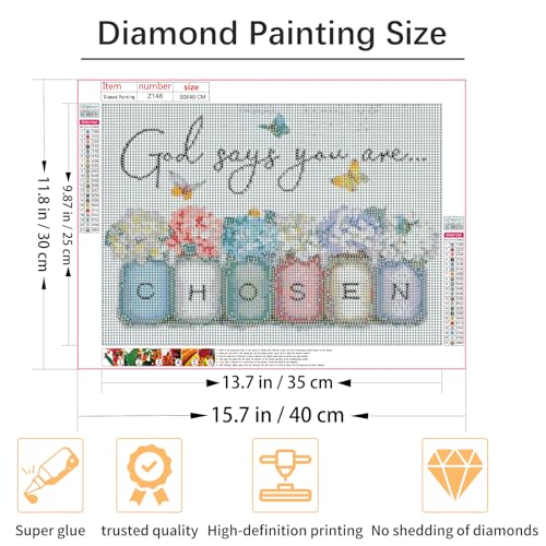 Shouruihua Diamond Painting Kits for Adults, Inspirational Diamond Art Kit | Chosen, Bible Verse, Gem Art, Diamond Dotz Kits, Diamond Dots, Full Round Drill Diamond Painting Kits Beginner, 15.7x11.8 in - color: God Says You Are Chosen