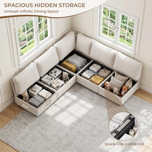 Breakfast Nook Bench with Storage, 5 Seats Modular Corner Banquette Seating - size: 5 Seats