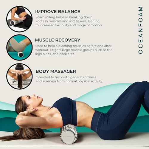 Oceanfoam Tidal Roller - Black Marbled - Muscle Massage Foam Roller for Back Pain & Stretching - Firm and Ergonomic Wide Wave Textured - Yoga, Athletics, & Wellness - Full Size, 20" x 5" - color: Black Marbled