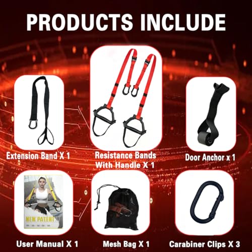 Bodyweight Resistance Training Straps, Home Gym Fitness Trainer kit - color: Red