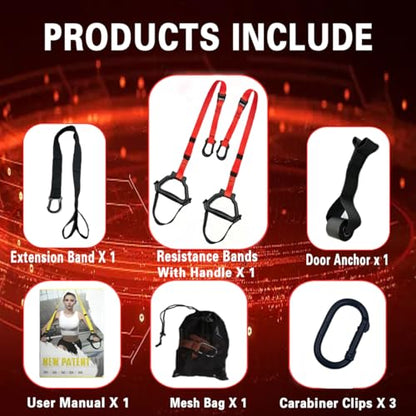 Bodyweight Resistance Training Straps, Home Gym Fitness Trainer kit - color: Red