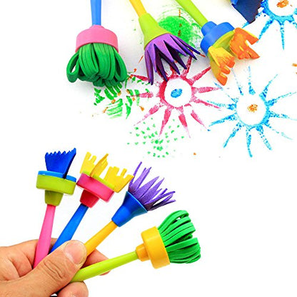 EVNEED Paint Sponges for Kids,29 pcs of Fun Paint Brushes for Toddlers.Coming with Roller,Flower Pattern Brush, Brush Set, Long Sleeve Waterproof Apron with 3 Roomy Pockets