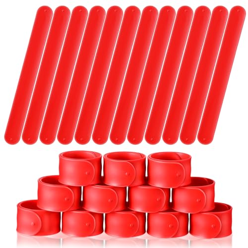 Gemscream 12 Pcs Silicone Slap Bracelets DIY Slap Bands Party Favors Bulk Blank Soft Wristband Wrist Snap Band for Craft Project DIY Painting Birthday Party Halloween Christmas - color: Red