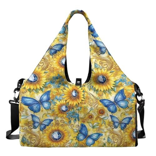 Gym Bag with Yoga Mat Holder Large Tote Bag With Multi Pockets for Women Men Dry Wet Separated Pocket Carryall Yoga Tote Bag for Pilates Travel Workout Office - color: Butterfly