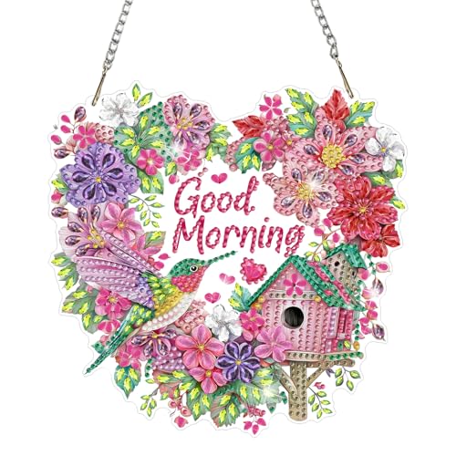 MAXBYE Diamond Painting Hanging Pendant, Bird House DIY Special Shaped Diamond Art Kits for Adults，Double Sided Rhinestone for Beginners Gift Window Wall Door Decoration 8×8 Inch - color: Bird House Good Morning