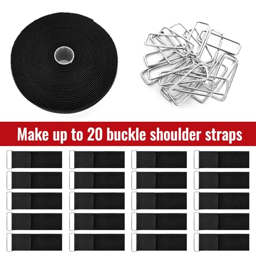 2" x32ft Hook and Loop Straps with Metal Buckles, Molle Cable Straps, Adjustable Fastening Cinch Strap, Reusable Nylon Securing Cord Ties, 2 inch Wide, Black with 20 Buckles - color: 2"x32ft, 20 Buckles