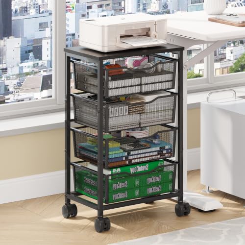 Hongtamoya Rolling Cart with Drawers, Storage Cart with Wheels, Black - color: Black, size: 4 Drawers