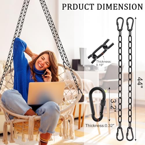 2 Pack 44in Hanging Chair Chain with 4 Carabiners, 500LB Capacity Hanging Kits Heavy Duty Hanging Chair Hardware for Hammock Swing Punching Bags Sandbag Indoor Outdoor Yoga Gym (Black,44in)