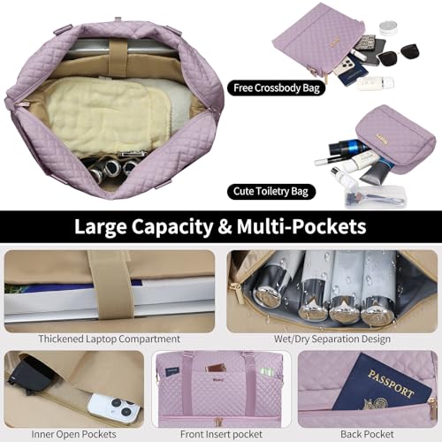 Weekender Bag, Large Travel Duffel Bag for Women, Carry on Overnight Bag with Shoe Compartment and Toiletry Bags - color: L-3PCS Cute Pink