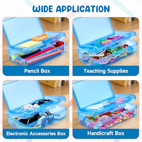 GAMENOTE Plastic Pencil Box with Personalized Sticker,Kid Hard Pencil Case with Snap-tight Lid,Small Art Craft Storage Containers,School Supplies Box for Boys,Girls (Double-Layer Blue) - color: Double-Layer Blue
