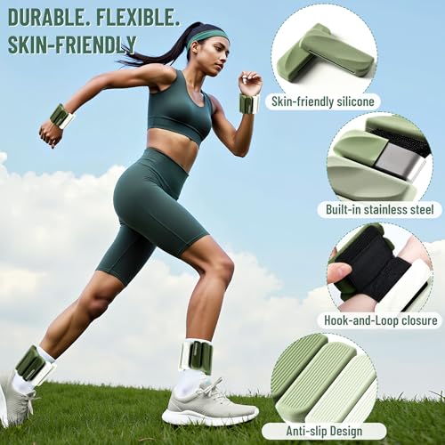 Ankle Wrist Weights for Women 2lbs/4lbs Pairs Adjustable Silicone Weights - color: Gradient Green, size: 4 lbs Pair (2 lb Each)
