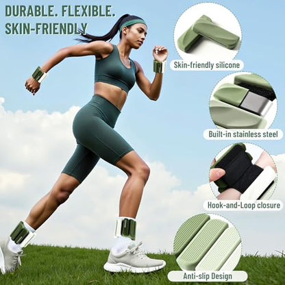 Ankle Wrist Weights for Women 2lbs/4lbs Pairs Adjustable Silicone Weights - color: Gradient Green, size: 4 lbs Pair (2 lb Each)