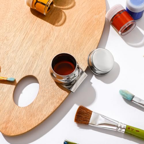3 Pcs Stainless Steel Oil Paint Palette Cups with Lids and Clips, Large Mouth Artist Dipper Cups for Oil Painting, Leak-proof Paint Pot Cup for Easel Canvas Air Outdoor Painting Supplies
