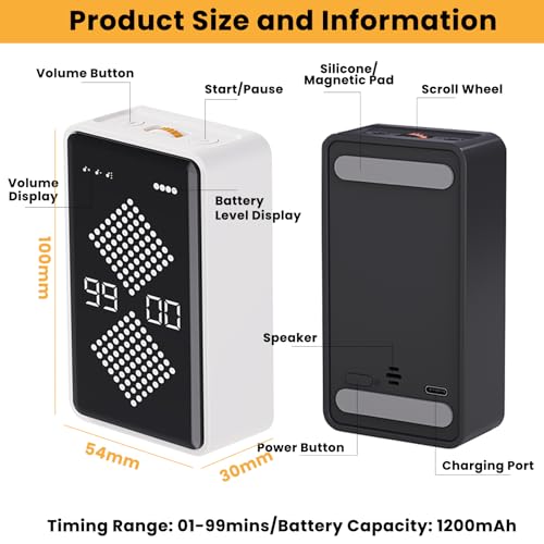 Digital Visual Timer, 0-99mins Sand Time with Gravity Sensor, Hourglass Animation, Type-C Rechargeable Magnetic Visual Timer for Classroom, Cooking, Fitness, Baking, ADHD(Black)