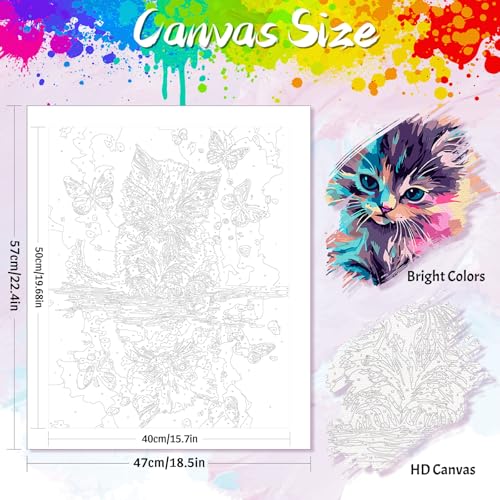 Yunnuo Paint by Numbers Kit for Adults,Cat Paint by Number Canvas,Butterfly Painting by Numbers for Beginners,Paint with Numbers for Great Gift and Wall Decoration 16’ W x 20’L - color: A-008-Butterfly Cat