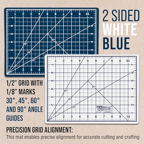 U.S. Art Supply 9"x12" Self-Healing Cutting Mat 5-Ply White/Blue | Double-Sided White/Blue Craft Mat, Non-Slip Cutting Mats for Crafts, Sewing, Quilting, Scrapbooking - color: White/Blue