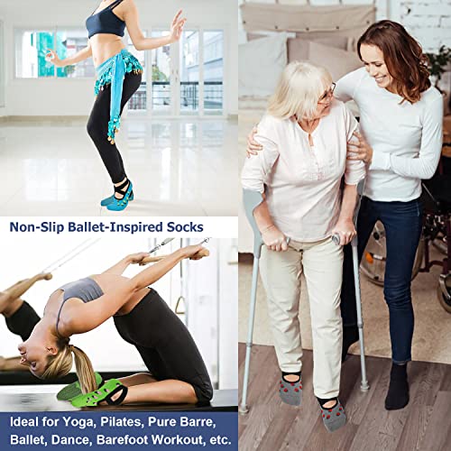 Ozaiic Pilates Socks for Women Non Slip Grip Yoga Barefoot Indoor Workout | Breathable cotton grippy sock, slipper sticky socks, one size fits women for barre, ballet, dance, hospital, home - color: 3 Pairs -Blue/Gray/Green