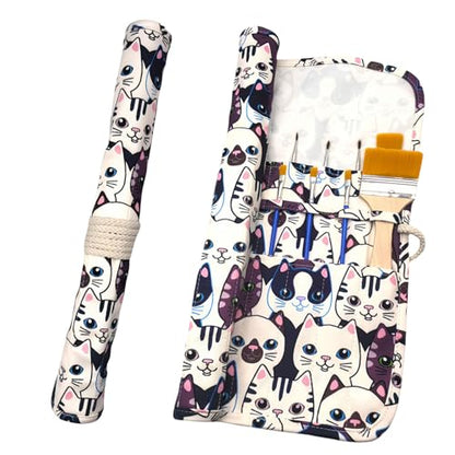 Funny live Paint Brush Holder Art Supplies, Artist Brush Holder & Storage Organizer Roll-Up Case Bag, Protect Acrylic Oil Watercolor Paintbrushes (Kitten 20 Slot Pockets) - color: Kitten 20 Slot Pockets