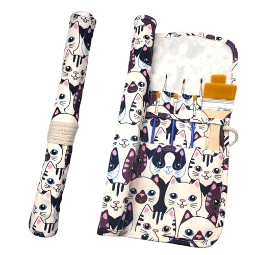 Funny live Paint Brush Holder Art Supplies, Artist Brush Holder & Storage Organizer Roll-Up Case Bag, Protect Acrylic Oil Watercolor Paintbrushes (Kitten 20 Slot Pockets) - color: Kitten 20 Slot Pockets