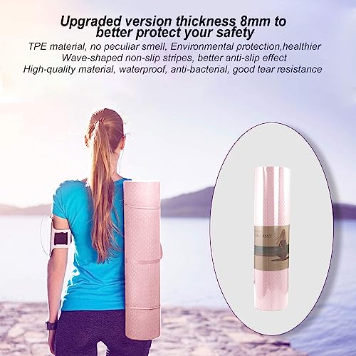 Yoga Mat 1/3" (8mm) Thick Non-Slip, Women Men Fitness & Exercise Mat, 72"Lx24"W Eco-Friendly TPE Workout Mat with Carrying Strap for Yoga, Pilates, Home Gym, Floor Exercises - color: Pink