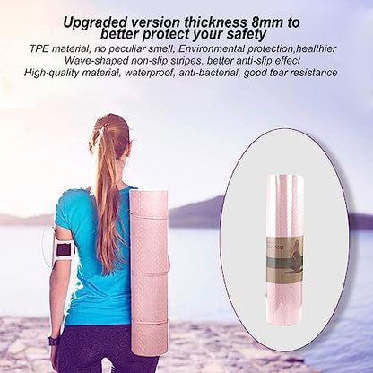 Yoga Mat 1/3" (8mm) Thick Non-Slip, Women Men Fitness & Exercise Mat, 72"Lx24"W Eco-Friendly TPE Workout Mat with Carrying Strap for Yoga, Pilates, Home Gym, Floor Exercises - color: Pink