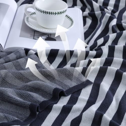 BOV Cooling Knit Throw Blanket 50x60, 100% Viscose, Silver Charcoal Stripe - color: Onyx & Silver