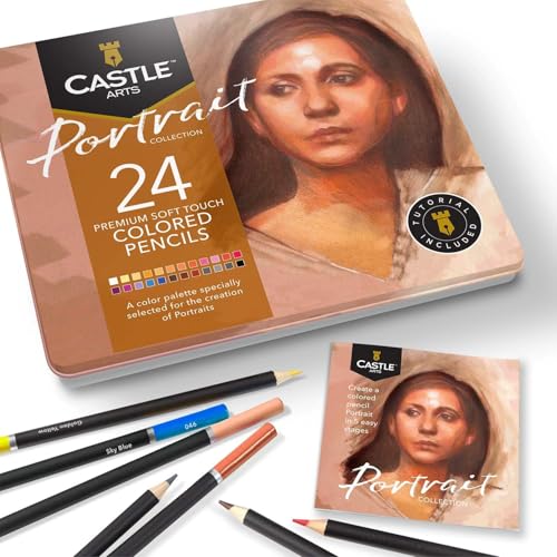 Castle Art Supplies 24 Colored Pencil Set - Portraits Themed Palette | Artist colored pencils set with quality, smooth cores - ideal for drawing, sketching, and coloring, presentation tin box - color: Portrait