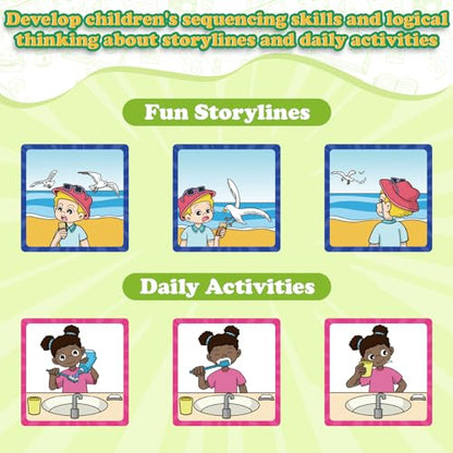 Kasfalci Sequencing Cards, Sequence Game for Kids, Speech Therapy Materials for Autism, Improve Storytelling,Social Skills, Sentence Building, Preschool Learning Activities for Classroom & Homeschool - style: 3-Scene Sequencing Cards