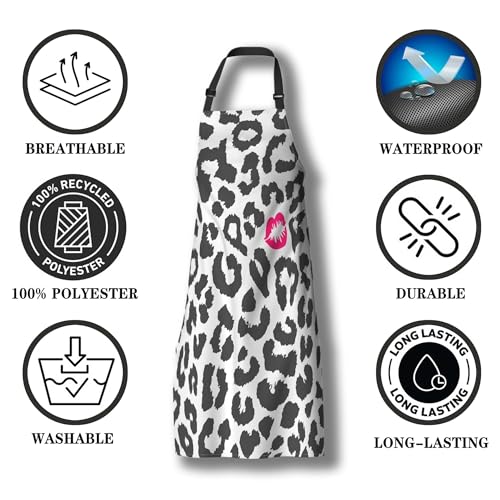 Chef Apron for Women Leopard Texture with Kiss Print Grilling Aprons for Men for Kitchen Cooking Restaurant BBQ Painting Crafting 27” (W) x 31” (H), Waterproof Apron - color: Leopard Texture