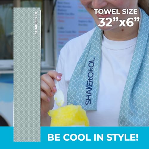 SHAKEitCOOL Original Cooling Towel – Be Cool in Style - Heat Relief, Soft, Lightweight, Sun Protection, Easy Clean - Perfect for Biking, Running, Yoga, Gym, Gardening - Green Scale - color: Green Scale