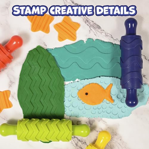 READY 2 LEARN Paint and Dough Texture Rollers, Set of 4 | Patterned Rolling Pins for Kids, Play Dough Accessories and Art Tools, Imagine Colors - style: Imagine Colors