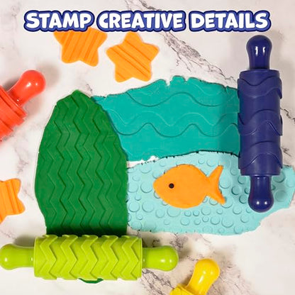 READY 2 LEARN Paint and Dough Texture Rollers, Set of 4 | Patterned Rolling Pins for Kids, Play Dough Accessories and Art Tools, Imagine Colors - style: Imagine Colors