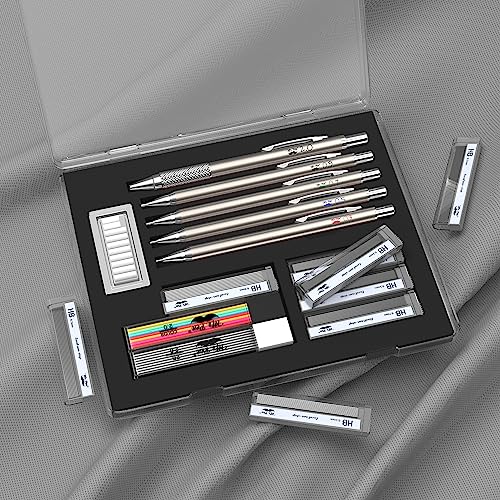 Mr. Pen- Metal Mechanical Pencil Set with Lead and Eraser Refills, 5 Sizes | 0.3, 0.5, 0.7, 0.9, 2mm, Drafting, Sketching, Architecture, Drawing Mechanical Pencils, Metal Mechanical Pencils