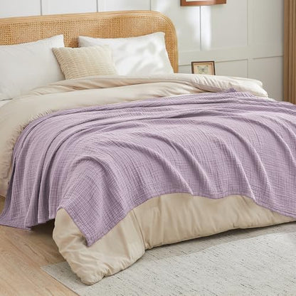 EMME Cotton Muslin Throw Blanket Lavender 50"x60" Couch Breathable Gauze Blanket Soft Lightweight - color: 11 - Lavender, size: Throw (50" X 60")
