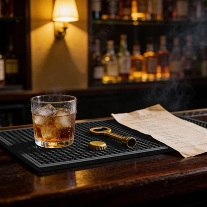 ZJWZLG Bar Mat 18"X12"(2 Pcs) Non-Slip Rubber Bar Mat, Spill Proof & Design,Easy to Clean Textured Surface for Home Bar,Coffee Station, Bartending - Protects Countertops & Glassware(Black). - color: Black, size: 18" x 12"