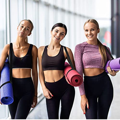 Hoolerry 36 Pieces Yoga Mats Sets Includes 12 Pcs Yoga Mats Bulk 68” x 24” x 6mm Thick Exercise Mat Non Slip 12 Resistance Bands 12 Carrying Straps for Women Girls for Gym Pilates - color: Bright Colors