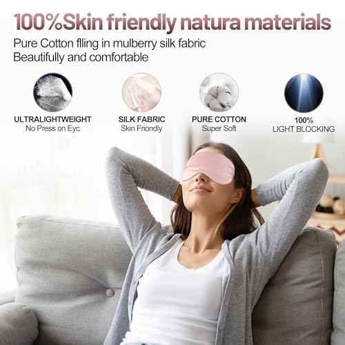 Silk Sleep Mask, Blackout Eye Mask for Sleeping with Adjustable Strap - color: Light Pink
