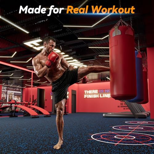 SUPERJARE 1" Extra-Thick Rubber Top Exercise Mat, Gym Flooring for Home Gym | Puzzle Gym Mat for Workout Equipment, Interlocking Floor Tiles with EVA Foam, 36 Pcs 144 Sq Ft, Black/Blue - size: 36 Tiles (144 Sq Ft)