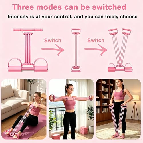 Multifunctional Pedal Resistance Band with Handles, 8-Level Adjustable Exercise Bands for Legs, Detachable TPE Workout Bands Resistance for Ab Crunch, Chest Expansion & Back Stretching - color: Pink