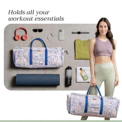 Maison d' Hermine Yoga Mat Duffle Bag Gym Tote Yoga Mat Carry Bag | Cylindrical bag for Woman Men Gifts Adjustable shoulder straps with Drawstring Water Bottle Pocket and zipper pocket - color: Indian Floral, style: Yoga Mat Tote